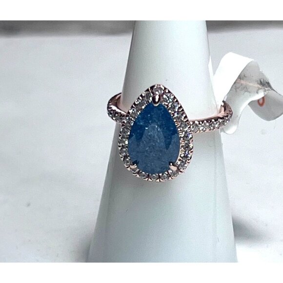 Ring Bomb Party Ring, size 6, speckled blue stone rose gold band - Picture 3 of 8